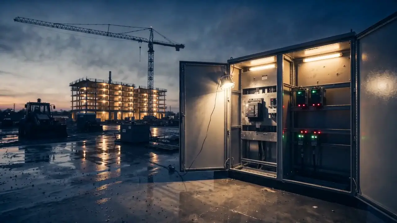 Switchgear on a Chattanooga jobsite at first light